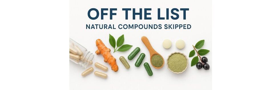 Graphic banner showing natural supplements that were skipped from protocol