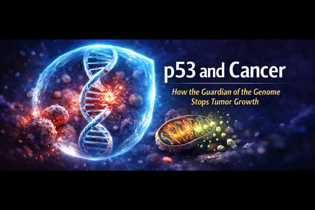 p53 tumor suppressor protein protecting DNA from damage and triggering apoptosis in cancer cells