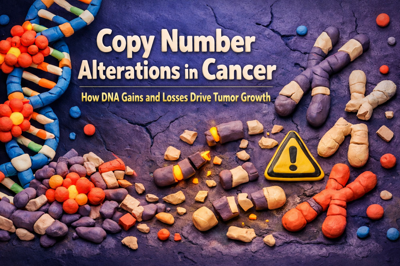 Copy number alterations in cancer claymation showing DNA amplification and chromosome deletion