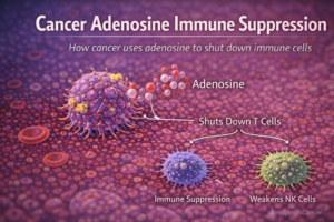 cancer cell releasing adenosine suppressing immune cells diagram