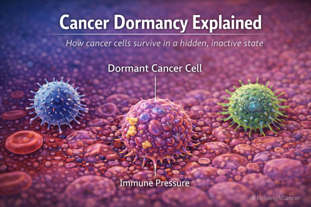 dormant cancer cell inactive surrounded by immune cells diagram