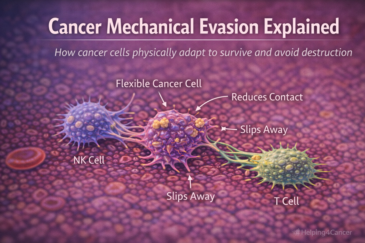 flexible cancer cell avoiding immune cell attack diagram