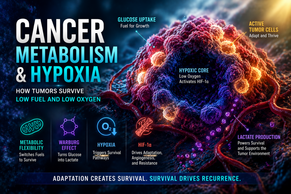 tumor hypoxia showing cancer cells surviving low oxygen and metabolic stress