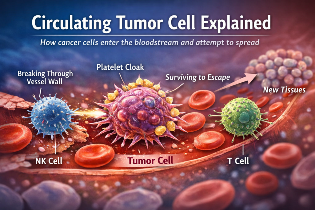 circulating tumor cell traveling through bloodstream diagram