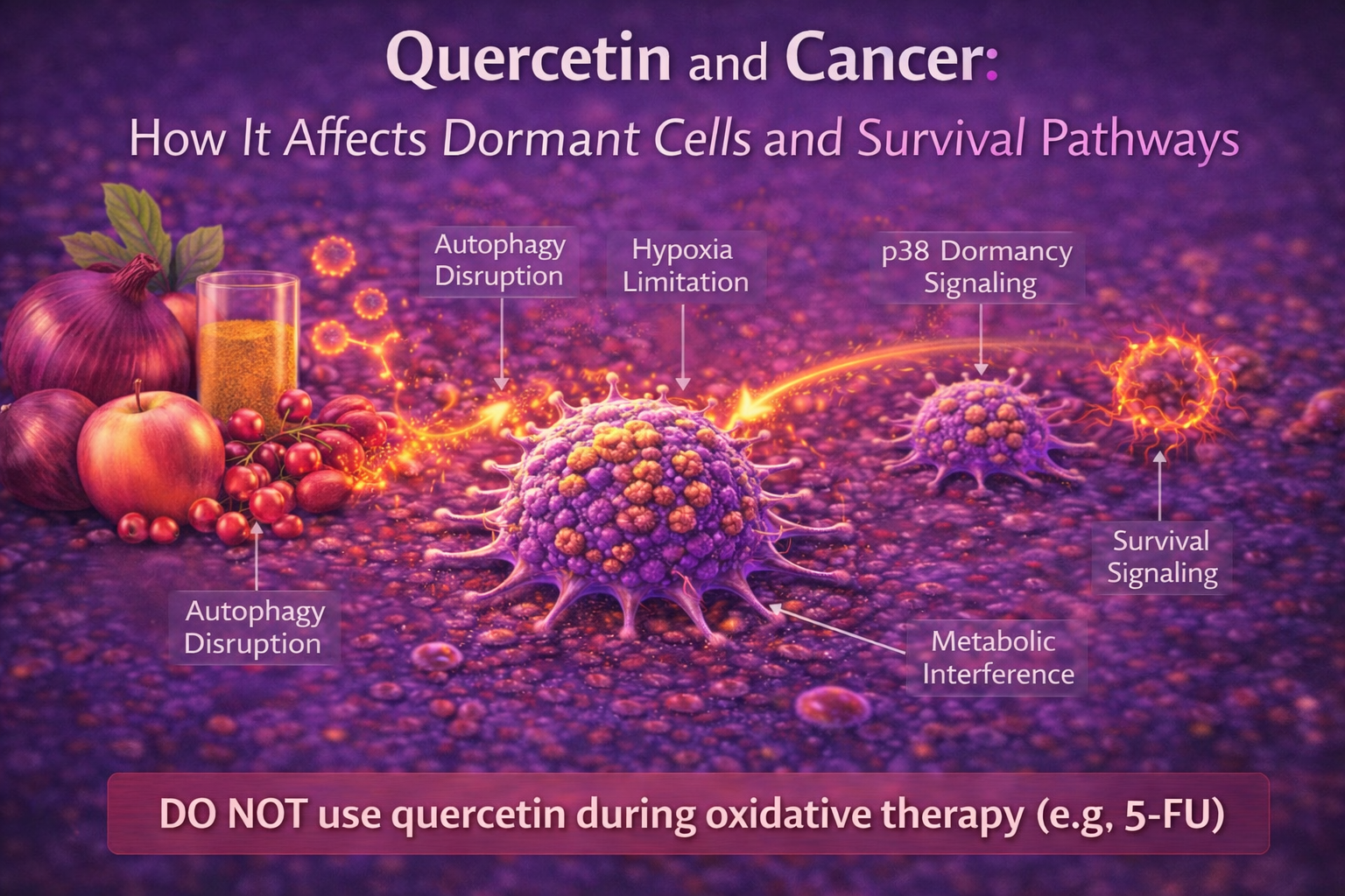 quercetin affecting cancer cell dormancy and survival pathways diagram