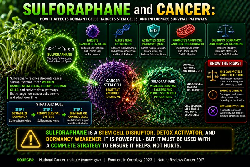 sulforaphane affecting cancer stem cells and dormant cell survival pathways diagram
